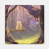 Whimsical Cat on a Swing Magnet (Voorkant)