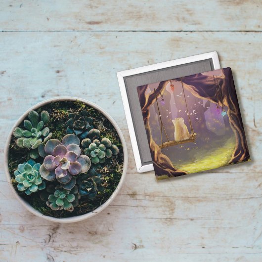 Whimsical Cat on a Swing Magnet