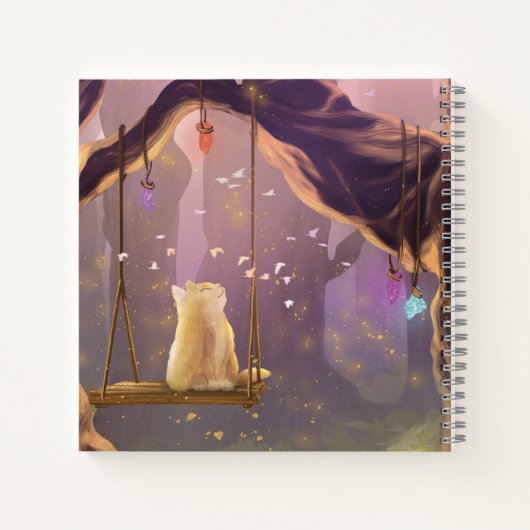 Whimsical Cat on a Swing Square Notebook Notitieboek (Achterkant)