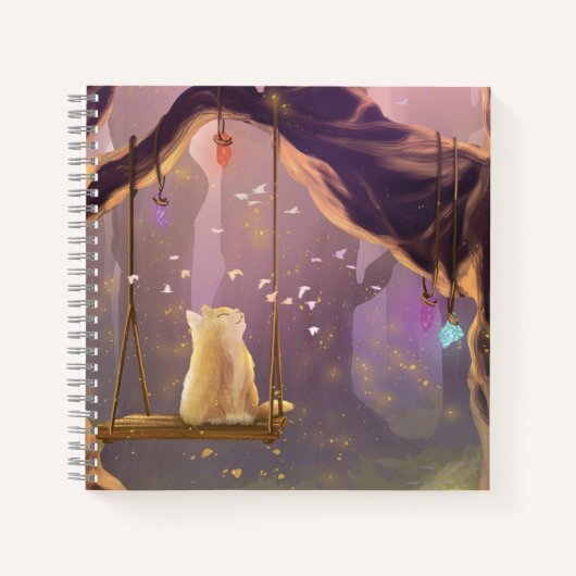 Whimsical Cat on a Swing Square Notebook Notitieboek (Voorkant)