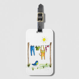 Whimsical Cat op een lijn Bagagelabel