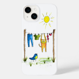 Whimsical Cat op een lijn Case-Mate iPhone 14 Hoesje