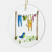 Whimsical Cat op een lijn Keramisch Ornament (Links)