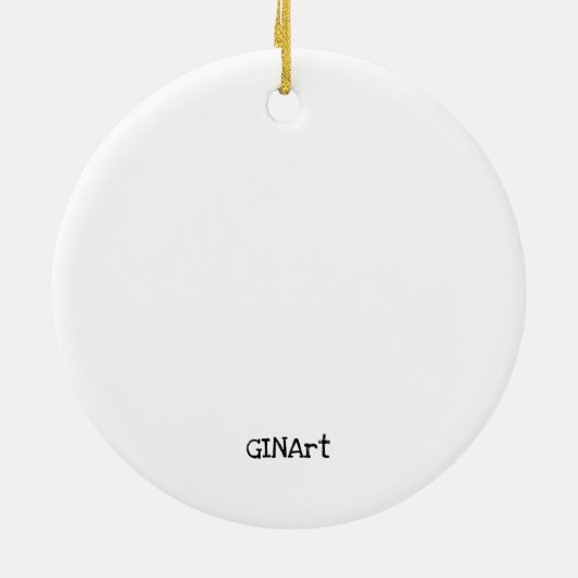 Whimsical Cat op een lijn Keramisch Ornament (Achterkant)