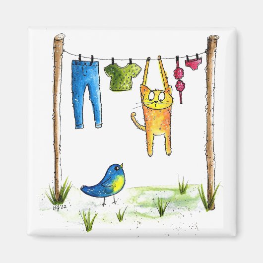 Whimsical Cat op een lijn Magneet (Voorkant)