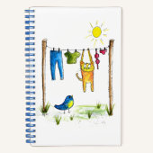 Whimsical Cat op een lijn Notitieboek (Voorkant)