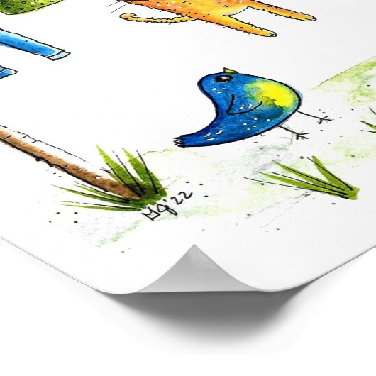 Whimsical Cat op een lijn Poster (Hoek)