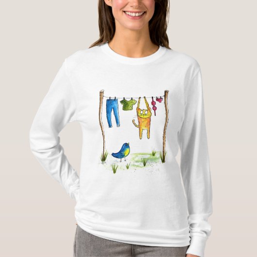 Whimsical Cat op een lijn T-shirt (Voorkant)