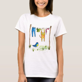Whimsical Cat op een lijn T-shirt