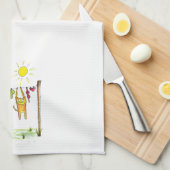 Whimsical Cat op een lijn Theedoek (Quarter Fold)