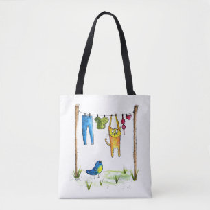Whimsical Cat op een lijn Tote Bag