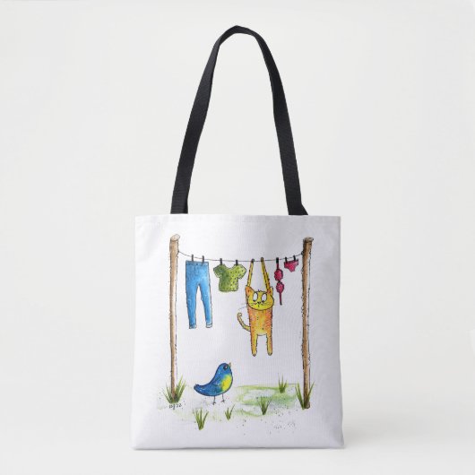 Whimsical Cat op een lijn Tote Bag (Voorkant)