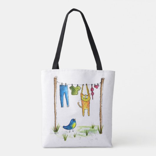 Whimsical Cat op een lijn Tote Bag (Achterkant)