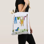 Whimsical Cat op een lijn Tote Bag (Dichtbij)