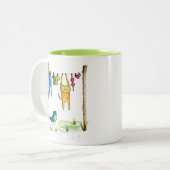 Whimsical Cat op een lijn Tweekleurige Koffiemok (Voorkant links)