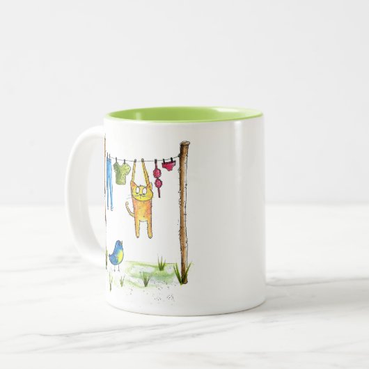 Whimsical Cat op een lijn Tweekleurige Koffiemok (Voorkant links)