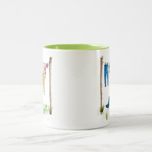 Whimsical Cat op een lijn Tweekleurige Koffiemok (Center)