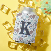 Whimsical Cat Pattern, Blauw Grijs Monogram