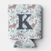 Whimsical Cat Pattern, Blauw Grijs Monogram Blikjeskoeler (Achterkant)