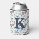 Whimsical Cat Pattern, Blauw Grijs Monogram Blikjeskoeler (Blikje Achterkant)