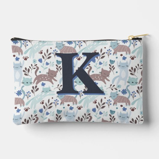 Whimsical Cat Pattern, Blauw Grijs Monogram Etui (Achterkant)