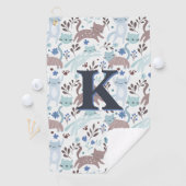 Whimsical Cat Pattern, Blauw Grijs Monogram Golfhanddoek (Insitu)
