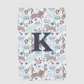 Whimsical Cat Pattern, Blauw Grijs Monogram Golfhanddoek (Voorkant)
