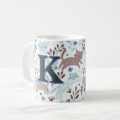 Whimsical Cat Pattern, Blauw Grijs Monogram Koffiemok (Voorkant links)