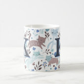 Whimsical Cat Pattern, Blauw Grijs Monogram Koffiemok (Center)