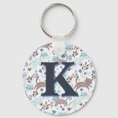Whimsical Cat Pattern, Blauw Grijs Monogram Sleutelhanger (Voorkant)