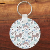 Whimsical Cat Pattern, Blauw Grijs Monogram Sleutelhanger (Achterkant)