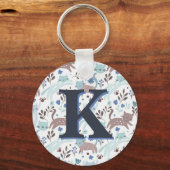 Whimsical Cat Pattern, Blauw Grijs Monogram Sleutelhanger (Voorkant)