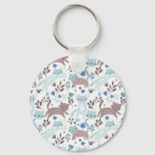 Whimsical Cat Pattern, Blauw Grijs Monogram Sleutelhanger (Achterkant)