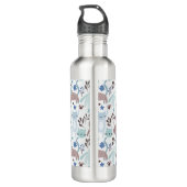 Whimsical Cat Pattern, Blauw Grijs Monogram Waterfles (Achterkant)