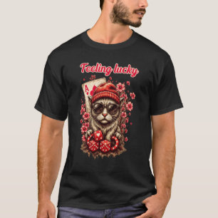 Whimsical Cat Poker Feest T-shirt
