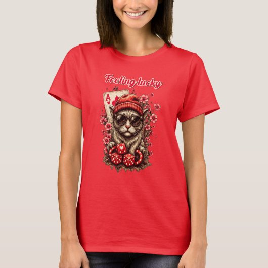 Whimsical Cat Poker Feest T-shirt (Voorkant)