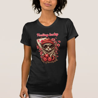 Whimsical Cat Poker Feest T-shirt