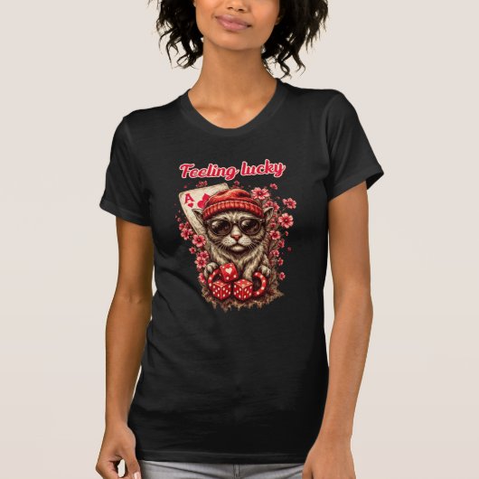 Whimsical Cat Poker Feest T-shirt (Voorkant)