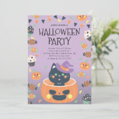 Whimsical Cat & Pumpkin Halloween Kaart (Staand voorkant)