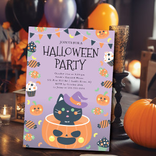 Whimsical Cat & Pumpkin Halloween Kaart