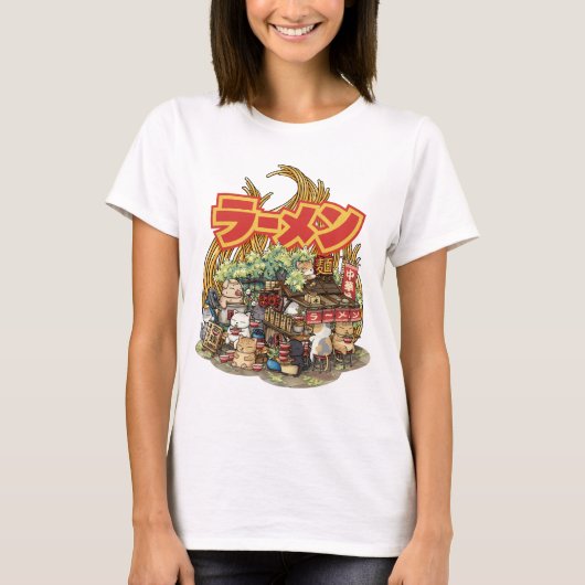 Whimsical Cat Ramen Noodle Stall T-shirt (Voorkant)
