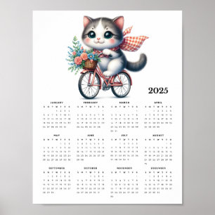 Whimsical Cat Rijden op een Fiets 2025 Muur Kalend Poster