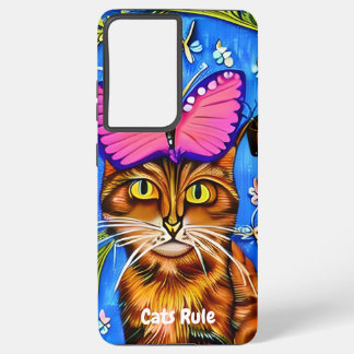Whimsical Cat Samsung S21 Android Smart Phone Case Galaxy Hoesje