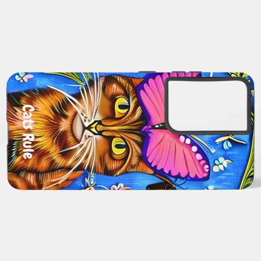 Whimsical Cat Samsung S21 Android Smart Phone Case Galaxy Hoesje (Linkerkant)