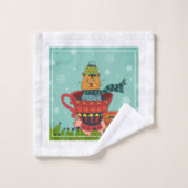 Whimsical Cat Sitting a Teacup Kerstmis Bad Handdoek (Wasdoekje)