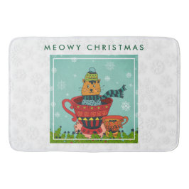 Whimsical Cat Sitting a Teacup Kerstmis Badmat