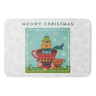 Whimsical Cat Sitting a Teacup Kerstmis Badmat