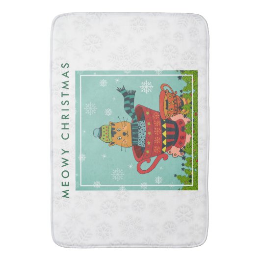 Whimsical Cat Sitting a Teacup Kerstmis Badmat (Voorkant Verticaal)