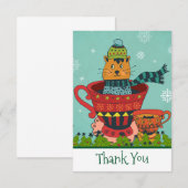 Whimsical Cat Sitting a Teacup Kerstmis Bedankkaart (Voorkant / Achterkant)