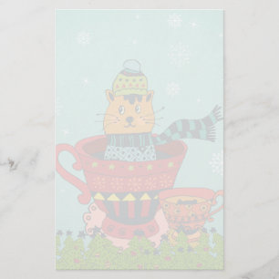 Whimsical Cat Sitting a Teacup Kerstmis Briefpapier
